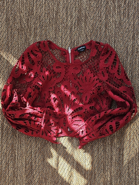 bebe Tops - bebe Burgundy Crochet Lace Crop Top